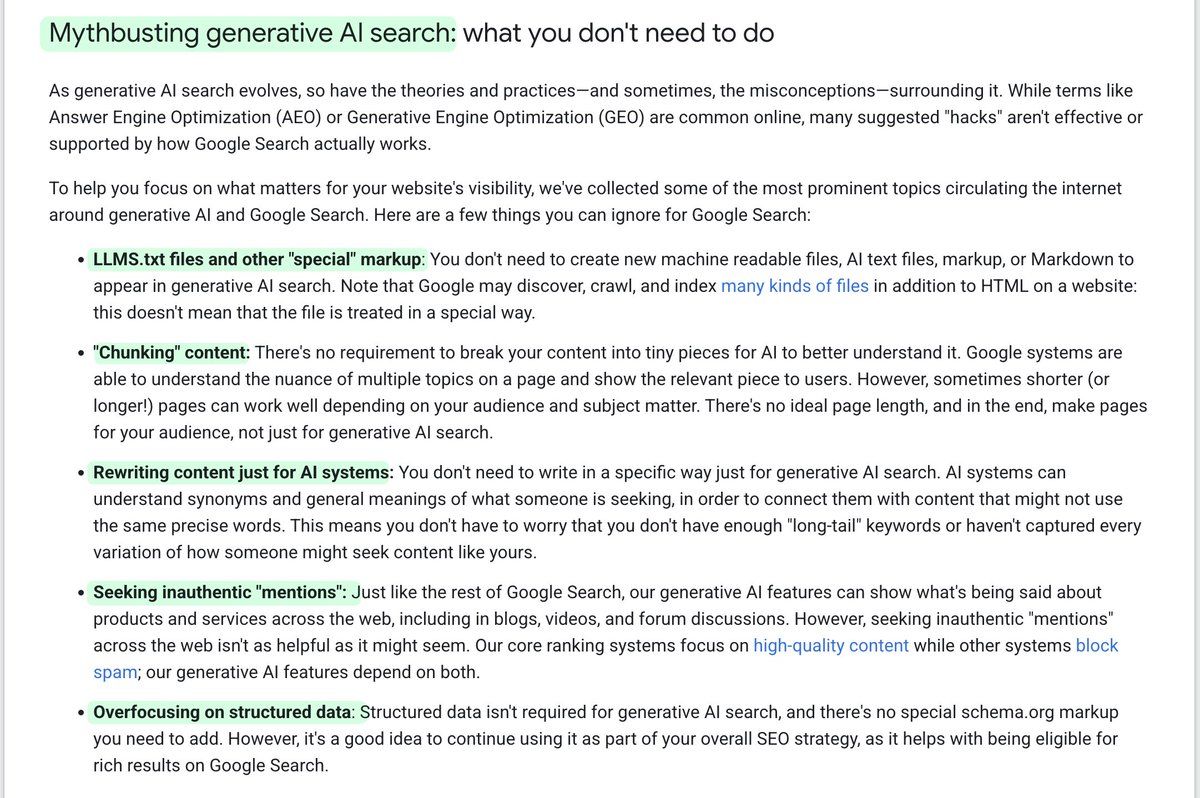 Google's Official Mythbusting on Generative AI Search